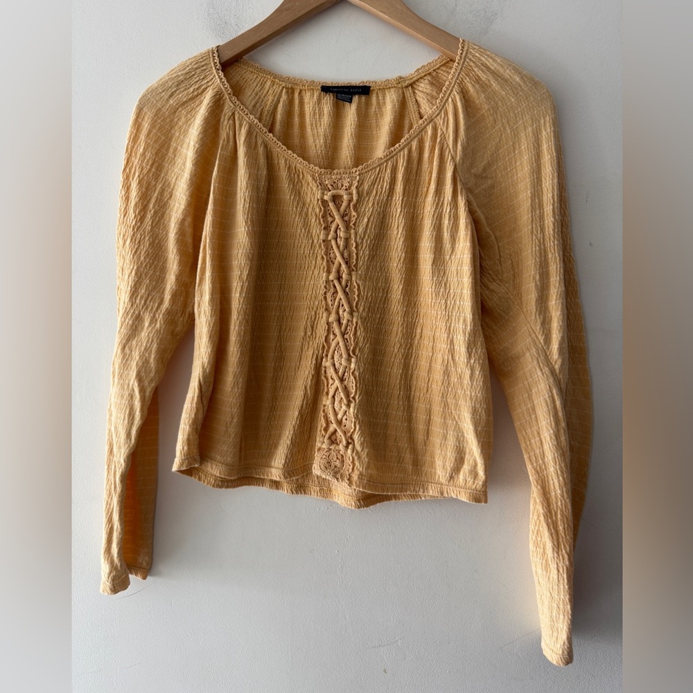 American Eagle Yellow Lace Up Pilgrim Top Long Sleeve